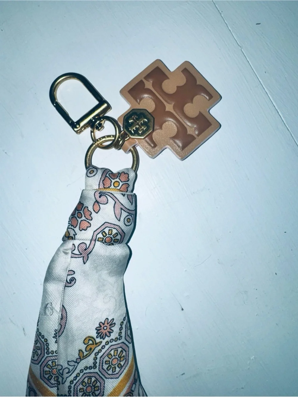 Tory Burch Silk Scarf Keychain in Ivory, Mustard & Blush - Picture 3 of 3